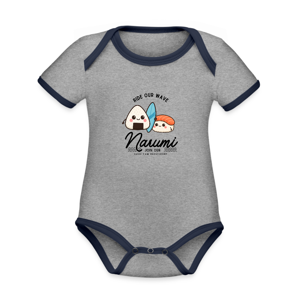 Narumi “Onigiri Surfer” Baby Bodysuit - heather grey/navy