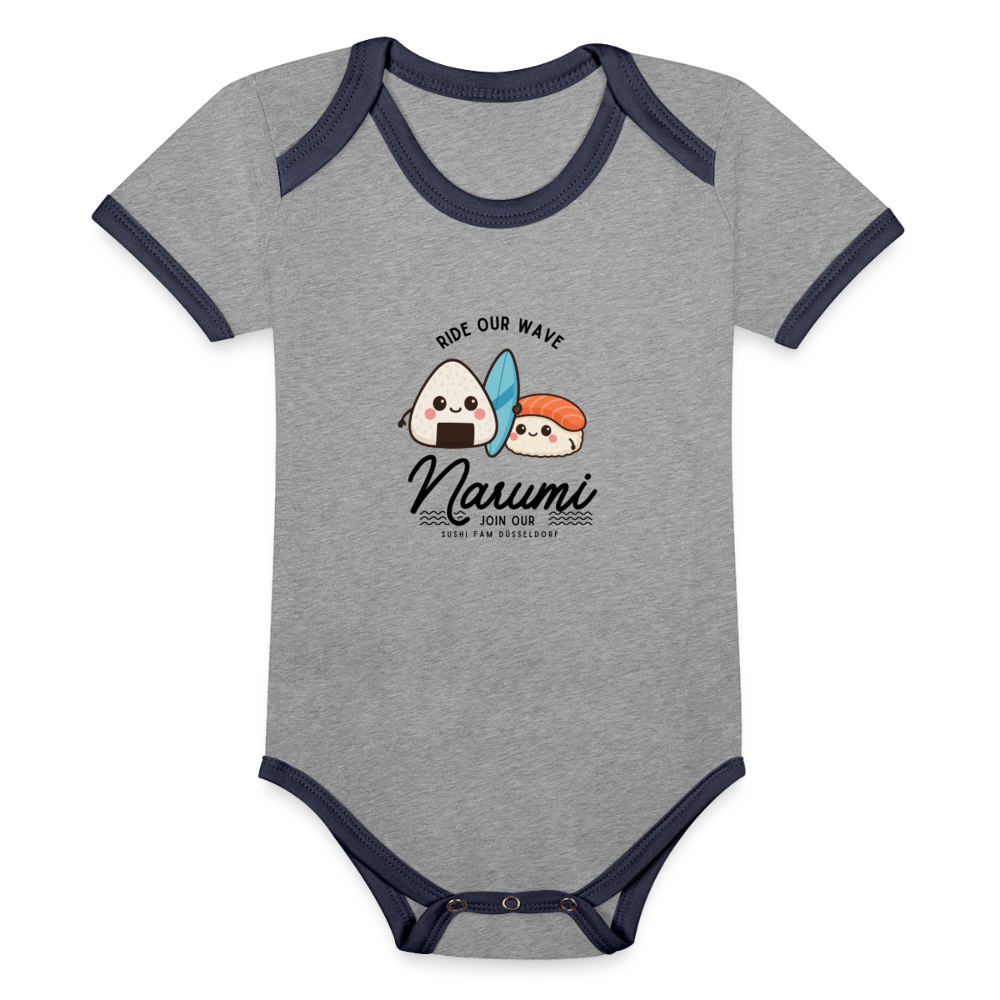 Narumi “Onigiri Surfer” Baby Bodysuit - heather grey/navy