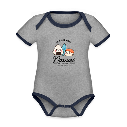 Narumi “Onigiri Surfer” Baby Bodysuit - heather grey/navy