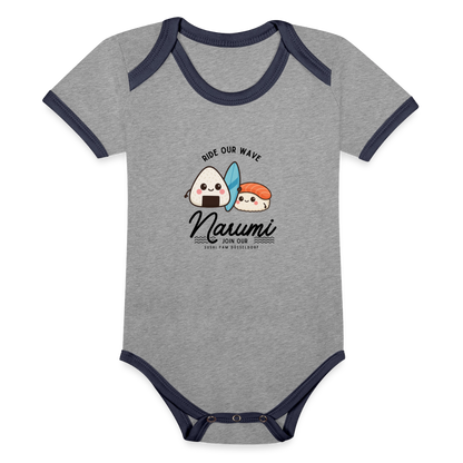 Narumi “Onigiri Surfer” Baby Bodysuit - heather grey/navy